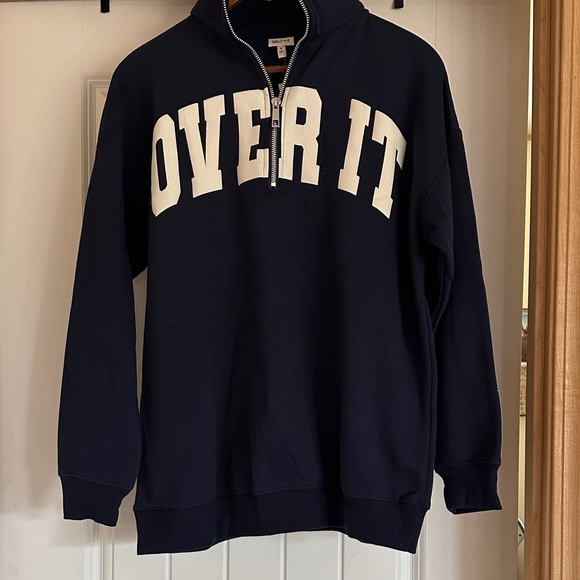 Self E Other - Navy Zip-Up Sweater with Bold Print